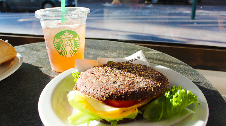 Starbucks drink and sandwich