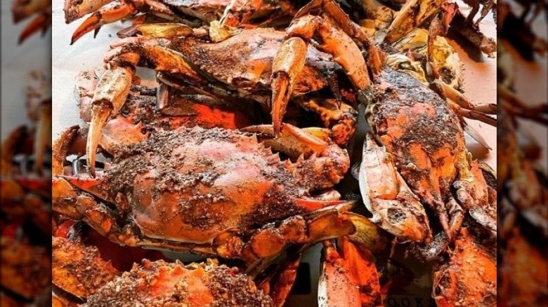Close up of crabs on a platter