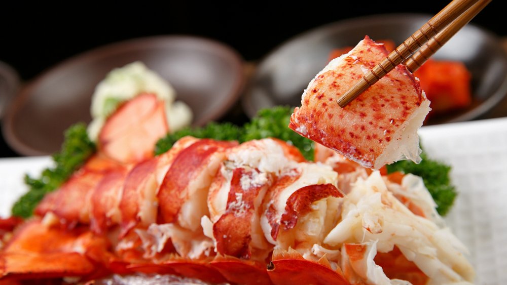 Cooked lobster being served