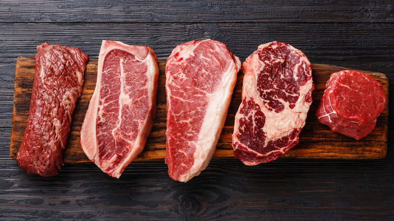 Five cuts of marbled steak