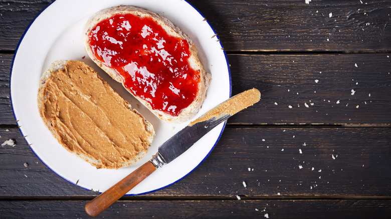 Making a peanut butter and jelly sandwich