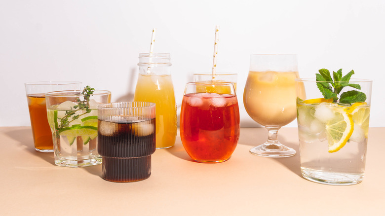 Jars of homemade ice tea and juice