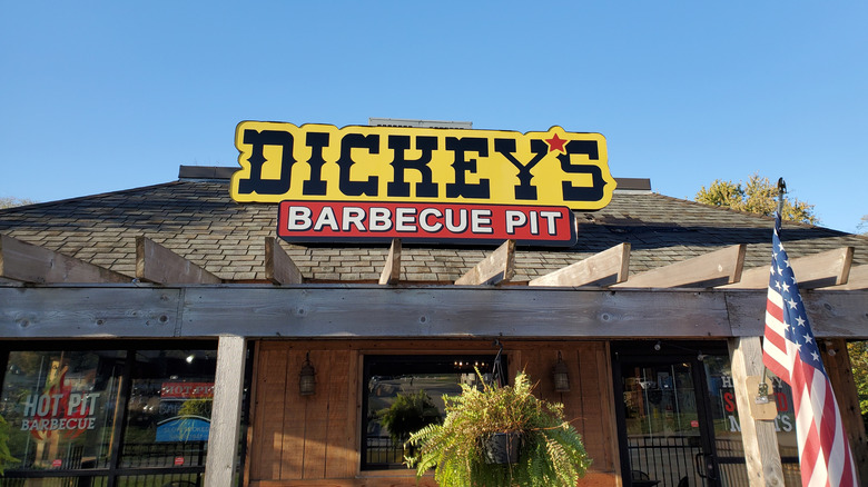 Exterior of a Dickey's Barbecue Pit against a blue sky