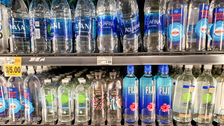 various bottled waters at store