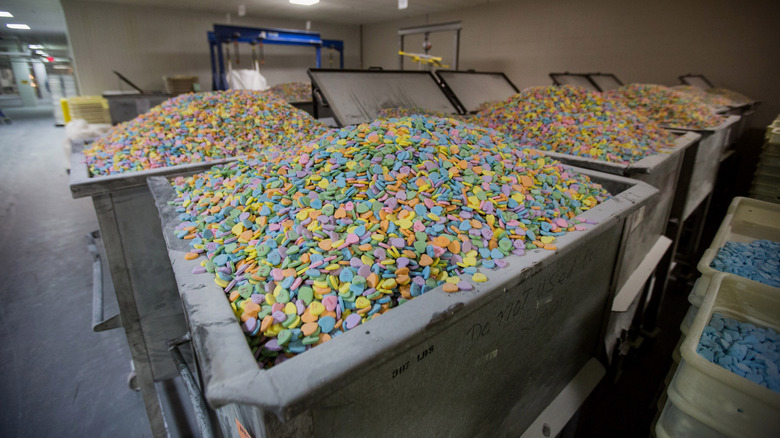 Bins of Sweetheart conversation hearts