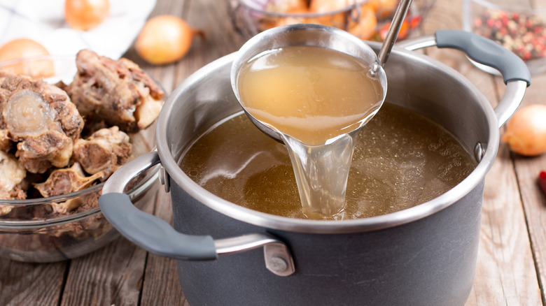 Bone broth in a pot