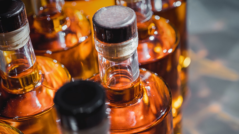 Whisky bottles lined up