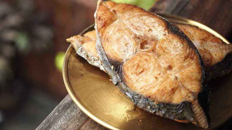 Cooked king mackerel steaks