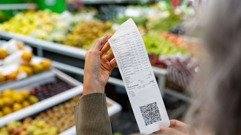 A grocery receipt in produce department of store