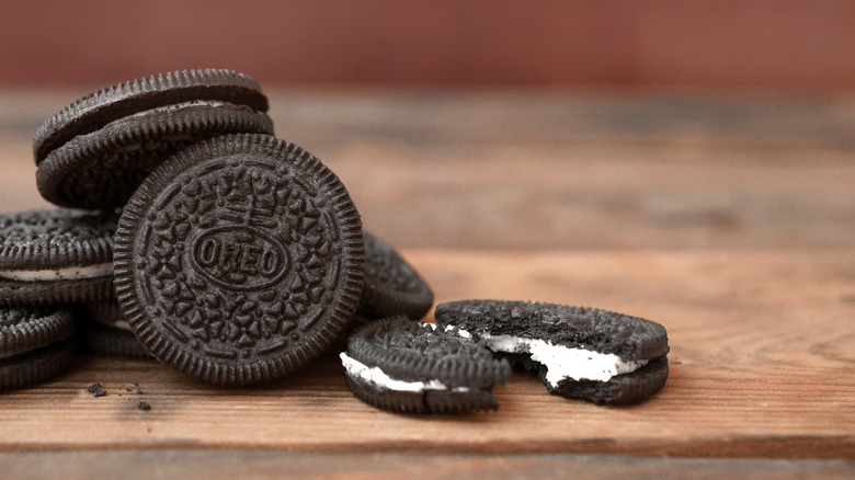 Oreos on brown wood