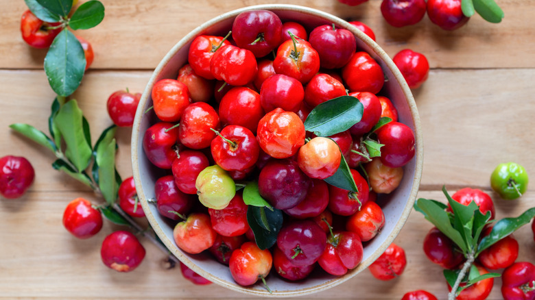 Bowl of acerola cherries