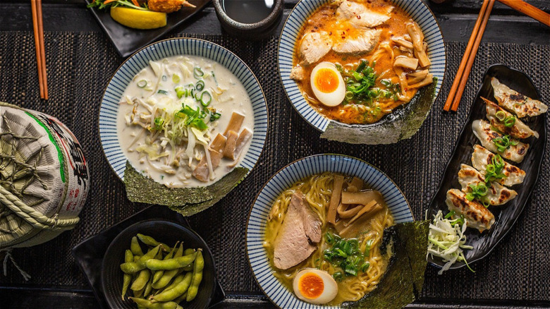 Ramen bowls and appetizers