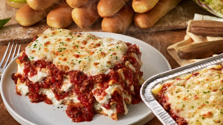 Olive Garden lasagna and breadsticks