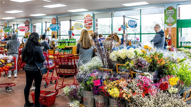 Shoppers in line at Trader Joe's