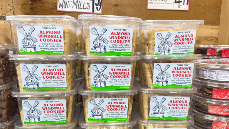 Trader Joe's almond windmill cookies displayed in plastic packaging