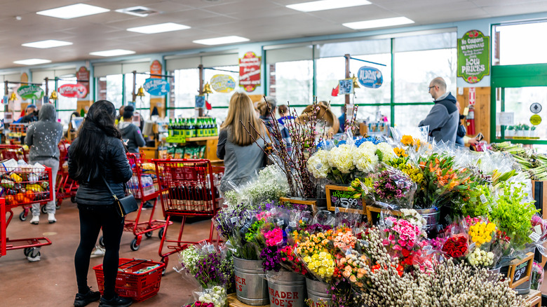 Customers in Trader Joe's line