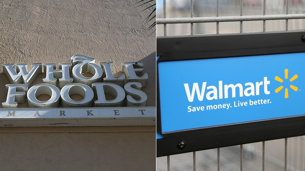 Whole Foods' logo and Walmart's logo