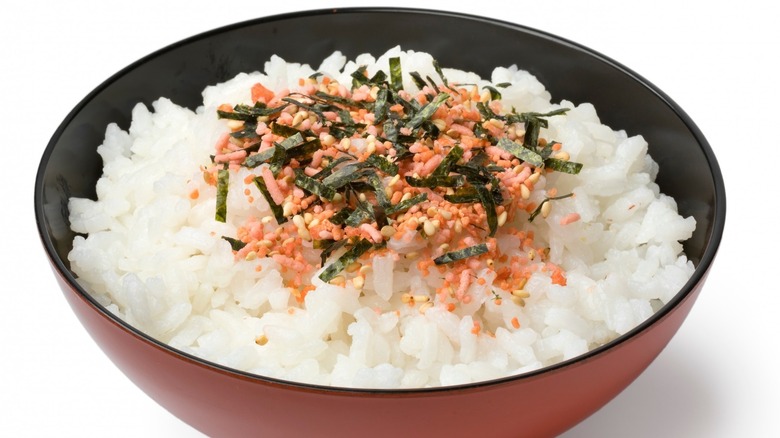 small bowl of sushi rice with furikake