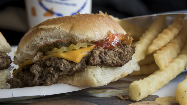 White Castle slider and fries