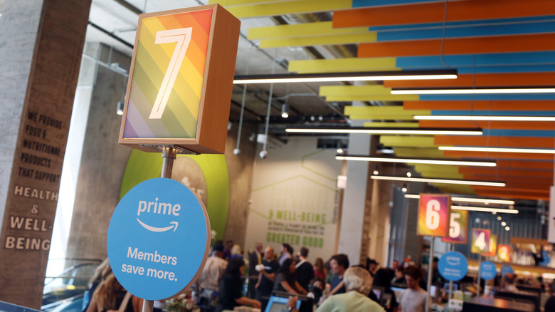 Whole Foods checkout lane with Prime sign