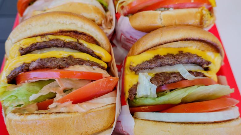 tray of In-N-Out restaurant burgers