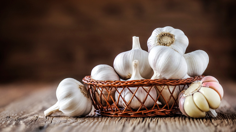 basket of garlic bulbs