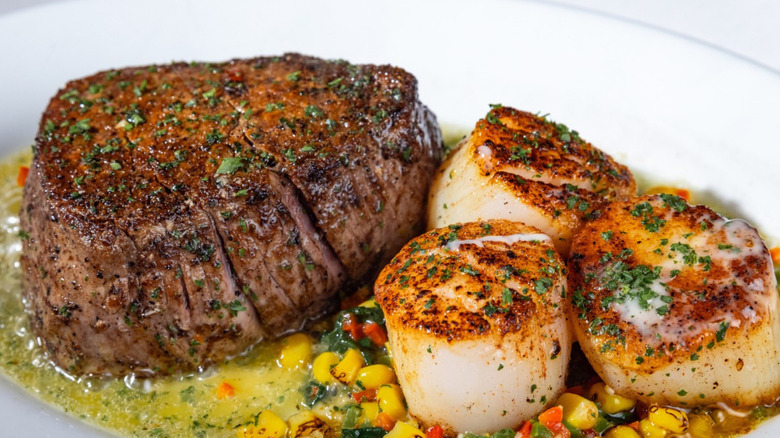 Ruth's Chris steak with scallops and corn