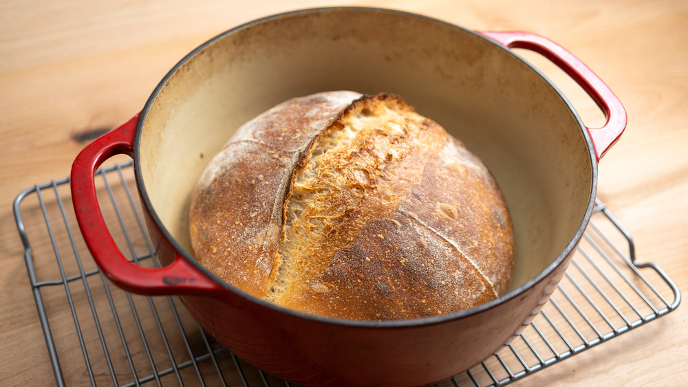 Boule of bread in a dutch oven