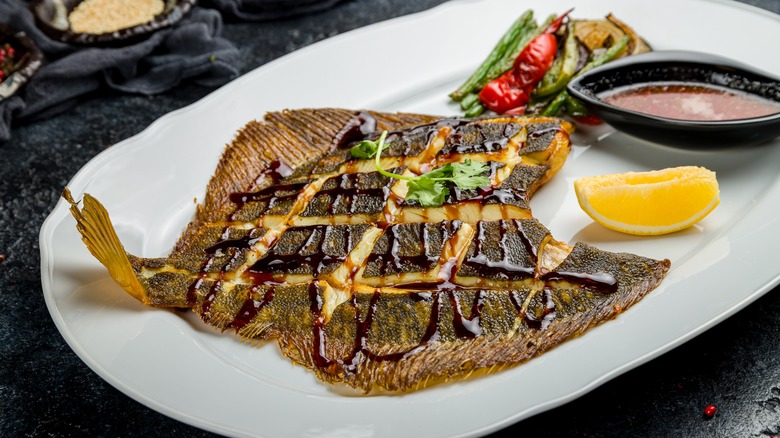 grilled flounder on plate