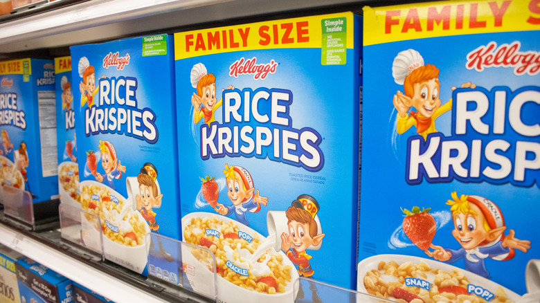Boxes of Rice Krispies at the grocery store