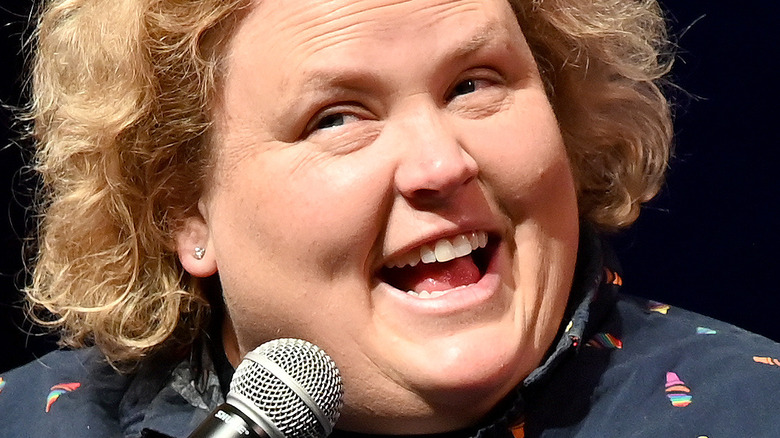 Fortune Feimster performing stand-up comedy