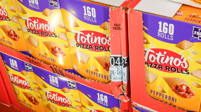 Yellow boxes of pizza rolls