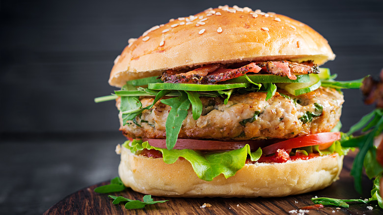 Turkey burger on a table