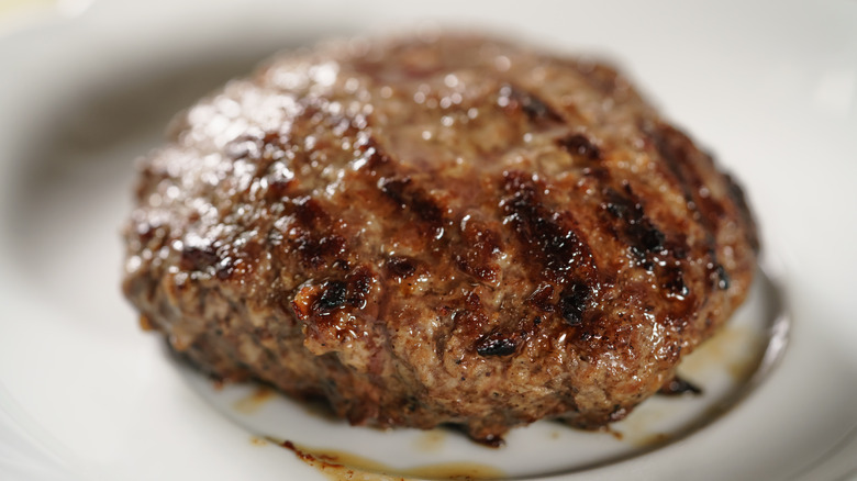 burger resting on a plate