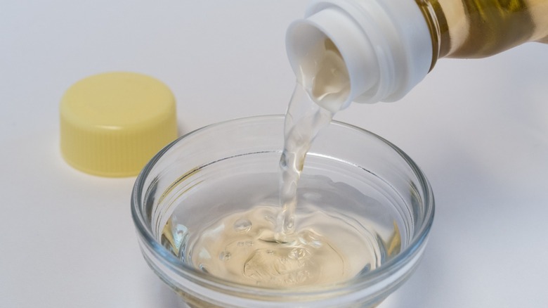 Rice wine vinegar poured into a small bowl