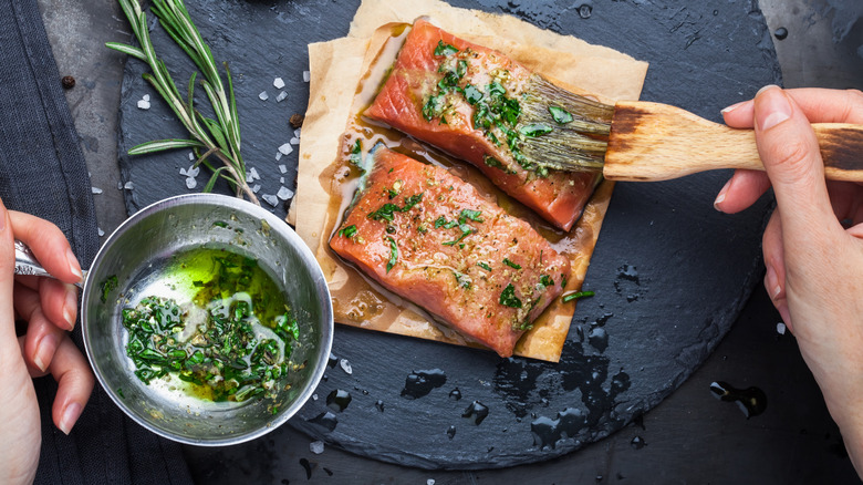 Brushing Marinade onto Fish