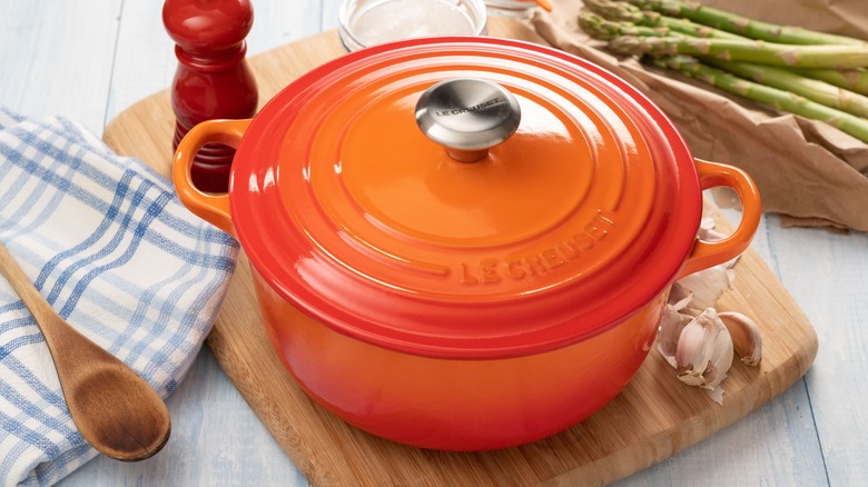 Orange Le Creuset dutch oven 