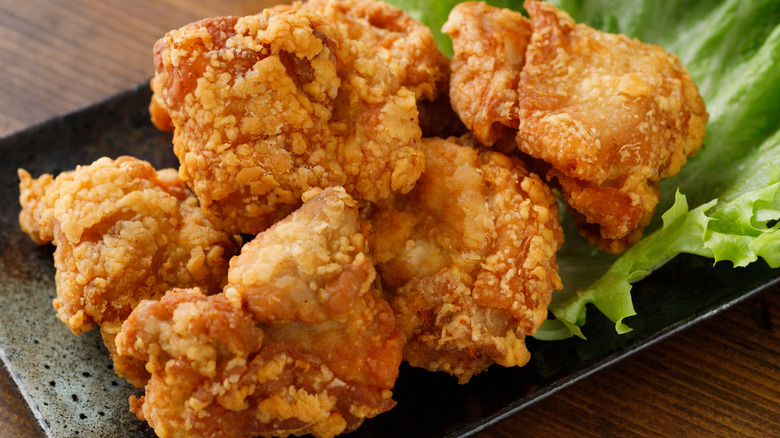 homemade deep fried chicken and lettuce