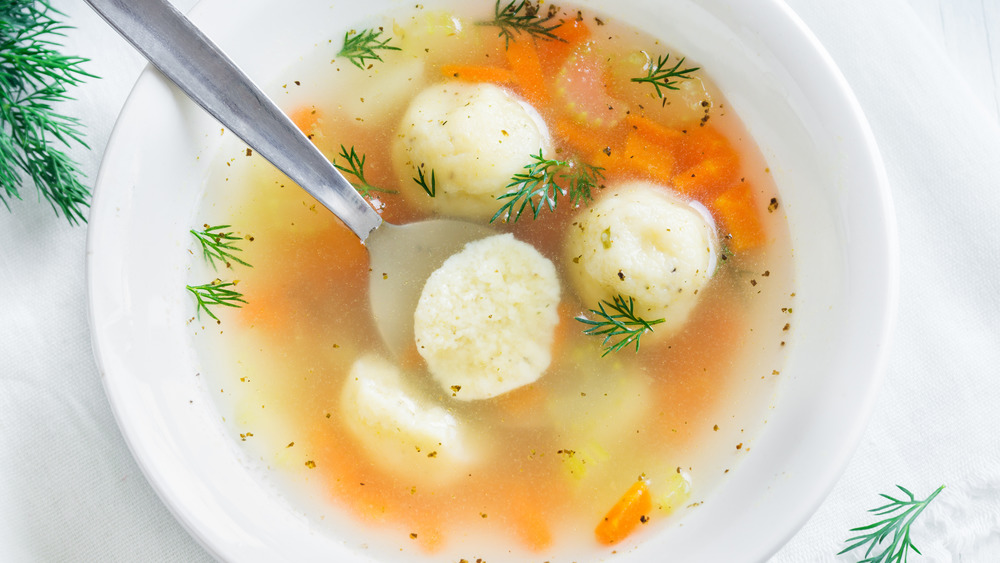 White bowl with matzo balls