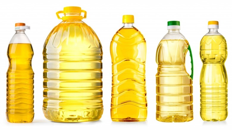 Plastic bottles of oil