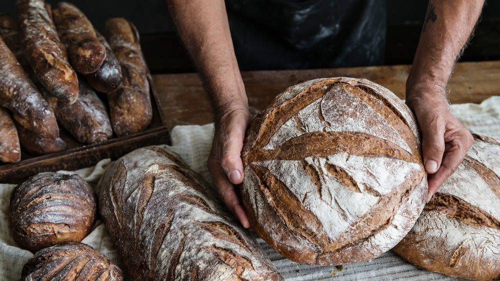 Hands holding homemade sourdough bread