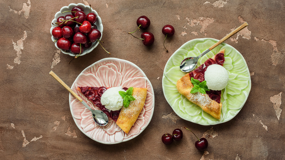 Cherry pie slices on plates