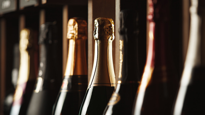 Close up of bottles of Champagne