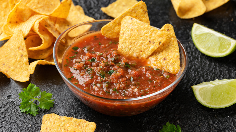 Homemade salsa with chips