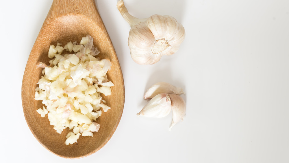 Minced garlic on spoon