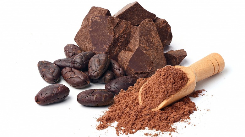 cocoa beans, powder, chunks