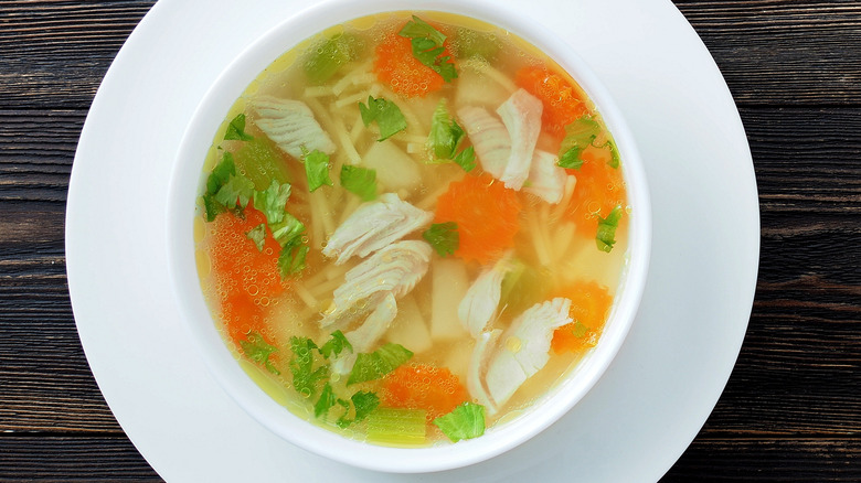 Chicken soup in bowl