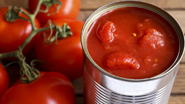 Opened can of tomatoes in sauce