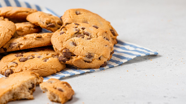 chocolate chip cookies on cloth