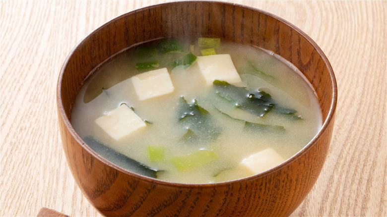 wooden bowl of miso soup